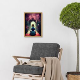 Artery8 Alice In Wonderland Through Looking Glass Enchanted Pink Forest Artwork Framed Wall Art Print A4 in Light Oak - thumbnail 2