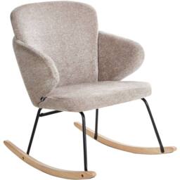 Wyld and Coco Rocking Chair Taupe Fabric Rubberwood Skates and Metal Legs in Beige - thumbnail 2