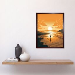 "Artery8 Wall Art Print Walk into the Sunset Sand Beach Coastal Landscape Art Framed in Brown - Size: W12"" x H16""" - thumbnail 2