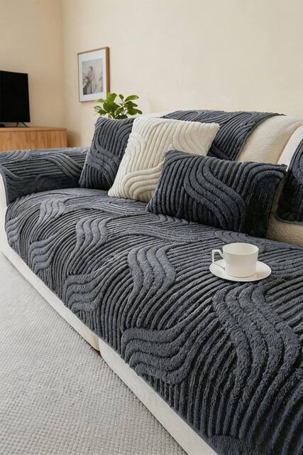 Living and Home Non-Slip Sofa Cover in Durable Polyester in Dark Grey - Size: Small - image 1