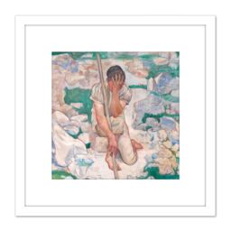 Artery8 Hodler The Dream Of The Shepherd Painting 8X8 Inch Square Wooden Framed Wall Art Print Picture with Mount in White - thumbnail 1