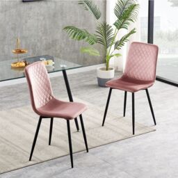 MCC Direct Set of 2 Velvet Fabric Upholstered Dining Chairs Lexi in Pink