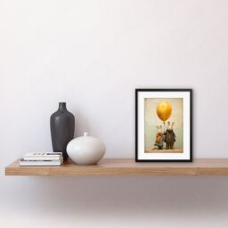 "Artery8 Wall Art Print Cute Nursery Artwork Rabbits & Balloon Adventure Oil Painting Artwork Framed 9X7 Inch in Black - Size: W7"" x H9""" - thumbnail 2