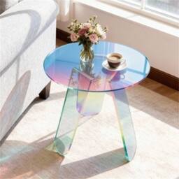 NESTLUNE Round Side Table Iridescent Acrylic End Table in Clear - Size: 100 cm x 15 cm