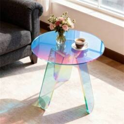 NESTLUNE Round Side Table Iridescent Acrylic End Table in Clear - Size: 100 cm x 15 cm - thumbnail 5