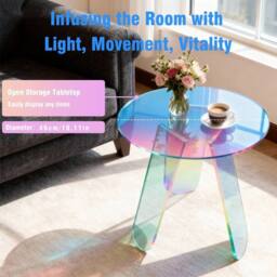 NESTLUNE Round Side Table Iridescent Acrylic End Table in Clear - Size: 100 cm x 15 cm - thumbnail 3