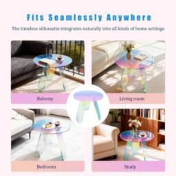 NESTLUNE Round Side Table Iridescent Acrylic End Table in Clear - Size: 100 cm x 15 cm - thumbnail 4