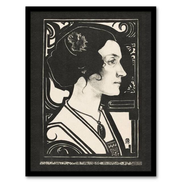 Artery8 Woman Stained Glass Sketch Portrait Holst Framed Wall Art Print in Black - Size: A4 - image 1