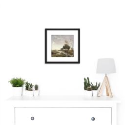 Artery8 Paul Gabriel A Watercourse Near Abcoude Painting 8X8 Inch Square Wooden Framed Wall Art Print Picture with Mount in Black - thumbnail 2