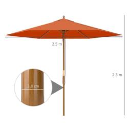 OUTSUNNY 2.5m Wood Garden Parasol Sun Shade Outdoor Wooden Umbrella Canopy in Orange - thumbnail 3