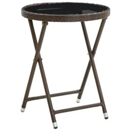 Berkfield Home Tea Table Brown 60 cm Poly Rattan & Tempered Glass - thumbnail 1