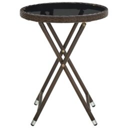 Berkfield Home Tea Table Brown 60 cm Poly Rattan & Tempered Glass - thumbnail 3