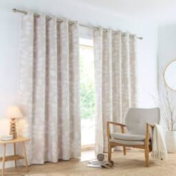 Portfolio Home Boston Botanical Leaf Fully Lined Eyelet Curtain Set 2 Panel Pair in Natural - Size: 229 cm width x 229 cm drop - thumbnail 1