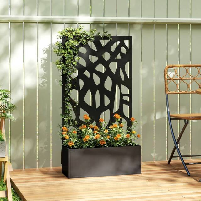OUTSUNNY Metal Raised Garden Bed with Trellis, Outdoor Planter Box in Black - image 1