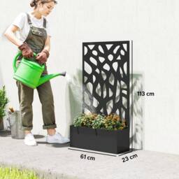 OUTSUNNY Metal Raised Garden Bed with Trellis, Outdoor Planter Box in Black - thumbnail 3