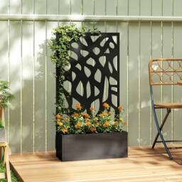 OUTSUNNY Metal Raised Garden Bed with Trellis, Outdoor Planter Box in Black - thumbnail 1