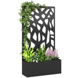 OUTSUNNY Metal Raised Garden Bed with Trellis, Outdoor Planter Box in Black - thumbnail 2