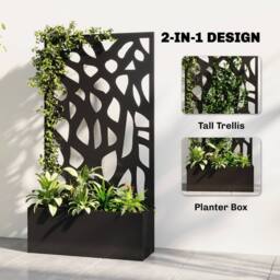 OUTSUNNY Metal Raised Garden Bed with Trellis, Outdoor Planter Box in Black - thumbnail 4