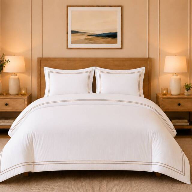 Grace TC800 Duvet Cover Set 100% Cotton Sateen Oxford with Button Closure in Natural White - Size: Single - image 1