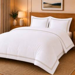 Grace TC800 Duvet Cover Set 100% Cotton Sateen Oxford with Button Closure in Natural White - Size: Single - thumbnail 2
