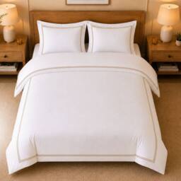 Grace TC800 Duvet Cover Set 100% Cotton Sateen Oxford with Button Closure in Natural White - Size: Single - thumbnail 6