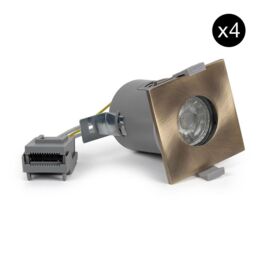 SE Home 4 PACK - Antique Brass GU10 Square Fire Rated Downlight - IP65 in Gold