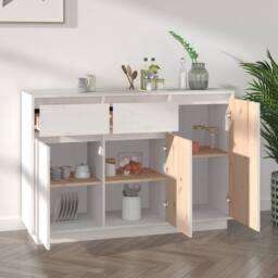 Berkfield Home Sideboard White 110x34x75 cm Solid Wood Pine - Size: 110 x 34 x 75 cm - thumbnail 7
