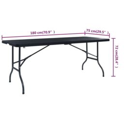 Berkfield Home Folding Garden Table Black 180x75x72 cm HDPE Imitation Rattan - Size: 180 x 75 x 72 cm - thumbnail 6