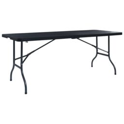 Berkfield Home Folding Garden Table Black 180x75x72 cm HDPE Imitation Rattan - Size: 180 x 75 x 72 cm - thumbnail 1