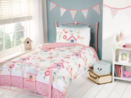Rapport Home Birds Houses Polycotton Duvet Cover Set With Pillowcase in Pink - Size: Double - thumbnail 1