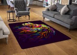 Benjamin Tate Design Lion'S Head On A Purple Background In Popart Style Designer Rug in Natural - Size: Large - thumbnail 2