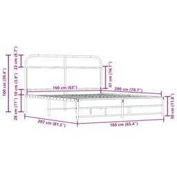 Berkfield Home Metal Bed Frame without Mattress Smoked Oak 160x200 cm in Light Brown - thumbnail 9