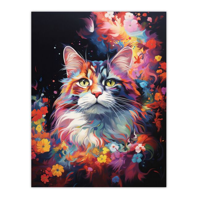 "Artery8 Wall Art Print Norwegian Forest Cat Lover Gift Pet Portrait Colourful Artwork Painting Poster - Size: W18"" x H24""" - image 1