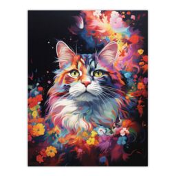 "Artery8 Wall Art Print Norwegian Forest Cat Lover Gift Pet Portrait Colourful Artwork Painting Poster - Size: W18"" x H24""" - thumbnail 1