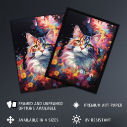 "Artery8 Wall Art Print Norwegian Forest Cat Lover Gift Pet Portrait Colourful Artwork Painting Poster - Size: W18"" x H24""" - thumbnail 2