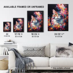 "Artery8 Wall Art Print Norwegian Forest Cat Lover Gift Pet Portrait Colourful Artwork Painting Poster - Size: W18"" x H24""" - thumbnail 3