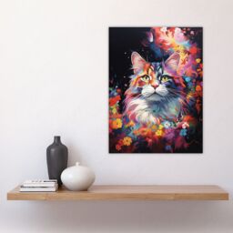 "Artery8 Wall Art Print Norwegian Forest Cat Lover Gift Pet Portrait Colourful Artwork Painting Poster - Size: W18"" x H24""" - thumbnail 4