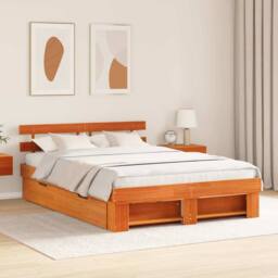 Berkfield Home with Drawer with Headboard with Storage Wax brown 160 x 200 cm Wood - thumbnail 2