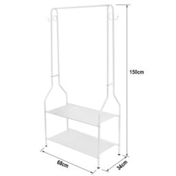 House of Home Clothes Rack Steel White Clothing Rail With Two Shelves Hanging Hooks 5ft Height - thumbnail 2