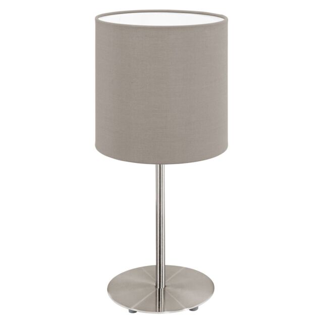 Loops Table Desk Lamp Colour Satin Nickel Steel Shade Taupe Fabric Bulb E27 1x60W in Metallics - image 1