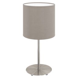 Loops Table Desk Lamp Colour Satin Nickel Steel Shade Taupe Fabric Bulb E27 1x60W in Metallics - thumbnail 1