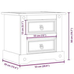 Berkfield Home Bedside Cabinet Corona 53x39x50 cm Solid Wood Pine in Light Brown - Size: 53 x 39 x 50 cm - thumbnail 9