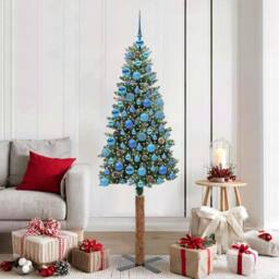 Berkfield Home Elegant Slim Christmas Tree with 300 LEDs Green & White 180 cm - thumbnail 2