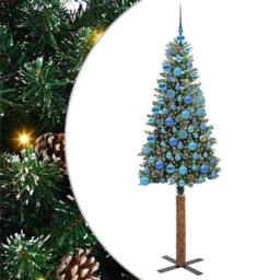 Berkfield Home Elegant Slim Christmas Tree with 300 LEDs Green & White 180 cm - thumbnail 3