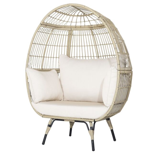 Gymax Rattan Egg Chair Oversized Lounger Wicker Chair With 4 Cushions in Light Brown - image 1