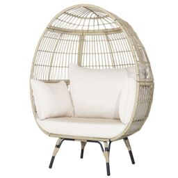Gymax Rattan Egg Chair Oversized Lounger Wicker Chair With 4 Cushions in Light Brown - thumbnail 1