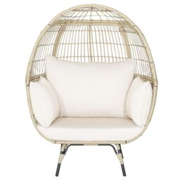Gymax Rattan Egg Chair Oversized Lounger Wicker Chair With 4 Cushions in Light Brown - thumbnail 9