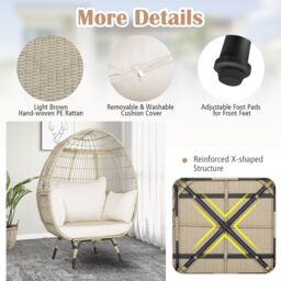 Gymax Rattan Egg Chair Oversized Lounger Wicker Chair With 4 Cushions in Light Brown - thumbnail 7
