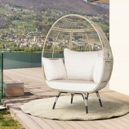 Gymax Rattan Egg Chair Oversized Lounger Wicker Chair With 4 Cushions in Light Brown - thumbnail 3