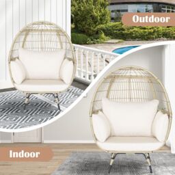 Gymax Rattan Egg Chair Oversized Lounger Wicker Chair With 4 Cushions in Light Brown - thumbnail 6